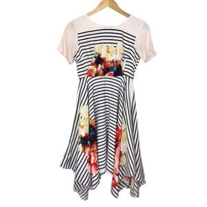 Corey Lynn Calter Floral Stripe Mixed Print Handkerchief Hem Dress Size 0